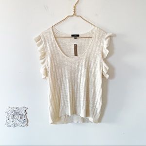 J. Crew Ruffle Sleeve Linen Sweater Tank L Off White